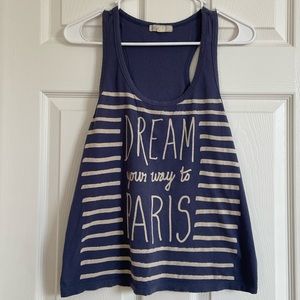 Forever 21 “dream your way to paris” blue tank top